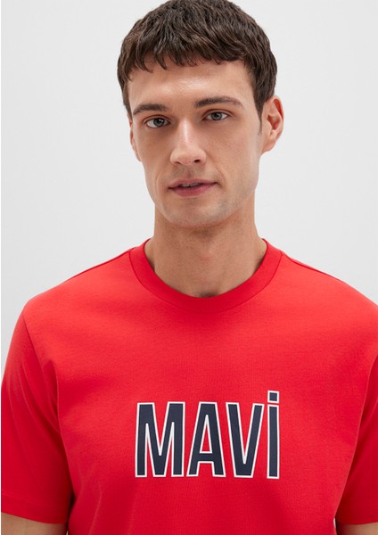 Mavi Logo Baskılı Kırmızı Tişört 066842-33099
