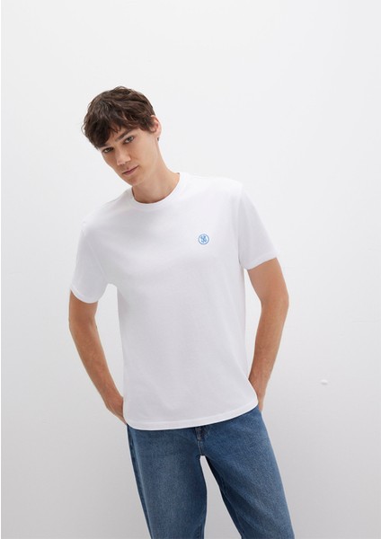 Mavi Logo İşlemeli Beyaz Basic Tişört 067074-620