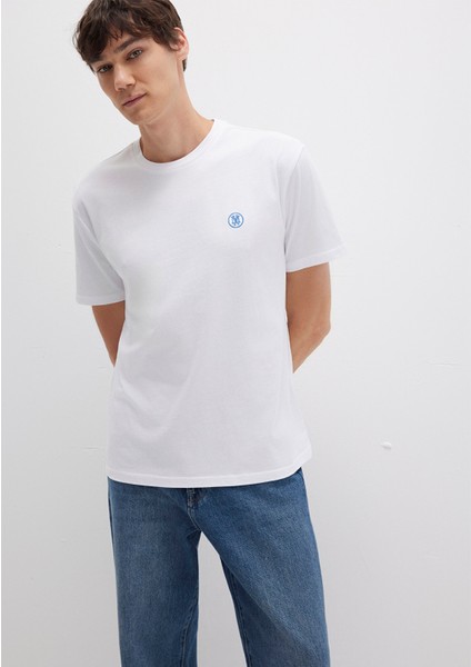 Mavi Logo İşlemeli Beyaz Basic Tişört 067074-620