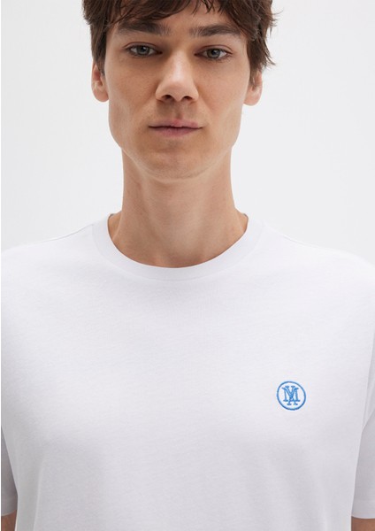 Mavi Logo İşlemeli Beyaz Basic Tişört 067074-620