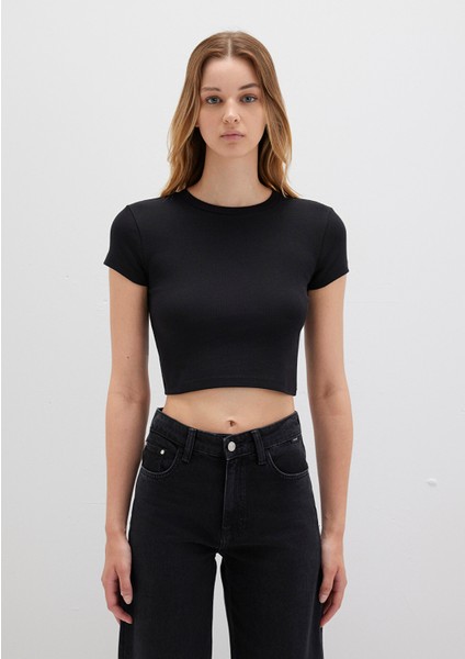 Siyah Basic Crop Tişört 1600814-900