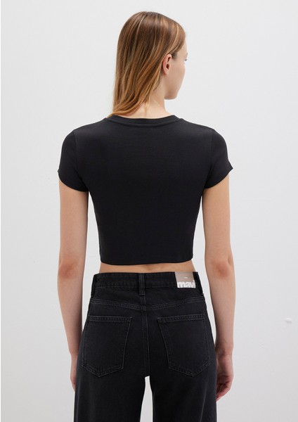 Siyah Basic Crop Tişört 1600814-900