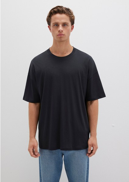 Organik Pamuk Siyah Oversize Tişört 066902-900