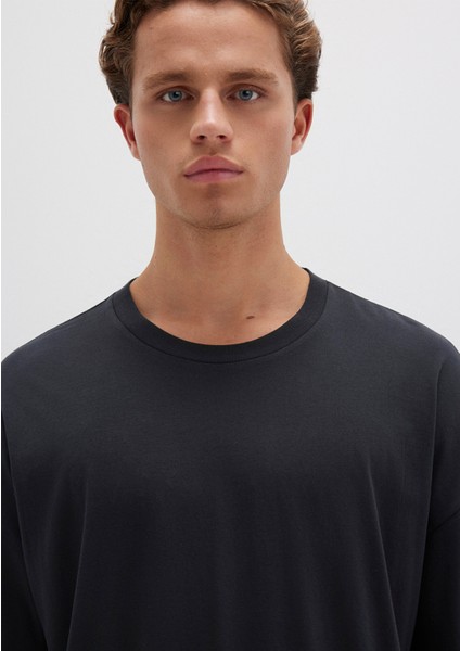 Organik Pamuk Siyah Oversize Tişört 066902-900