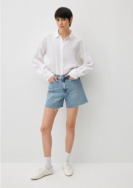 Millie 90lar Gölgeli Indigo Mavisi Jean Şort 1458934576