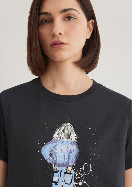 Denim Kız Baskılı Antrasit İstanbul Tişört 168890-29726