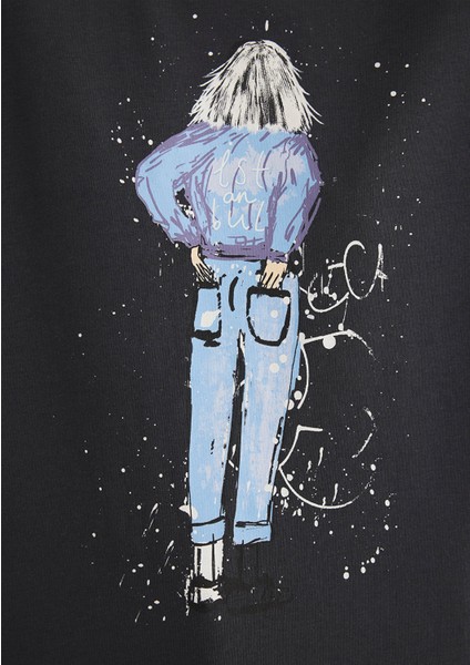 Denim Kız Baskılı Antrasit İstanbul Tişört 168890-29726