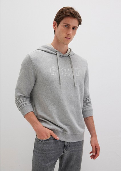 Mavi Logo Baskılı Kapüşonlu Gri Sweatshirt 065606-28387