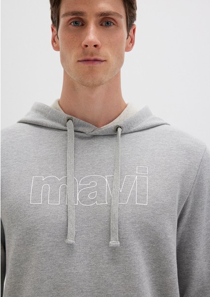 Mavi Logo Baskılı Kapüşonlu Gri Sweatshirt 065606-28387