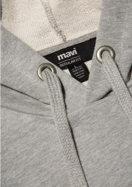 Mavi Logo Baskılı Kapüşonlu Gri Sweatshirt 065606-28387