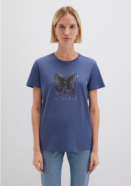 Kelebek Baskılı Lacivert İstanbul Tişört 168571-30233