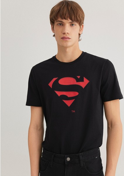 Superman Baskılı Siyah Tişört 066875-900