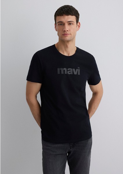 Mavi Logo Baskılı Siyah Tişört 065199-900