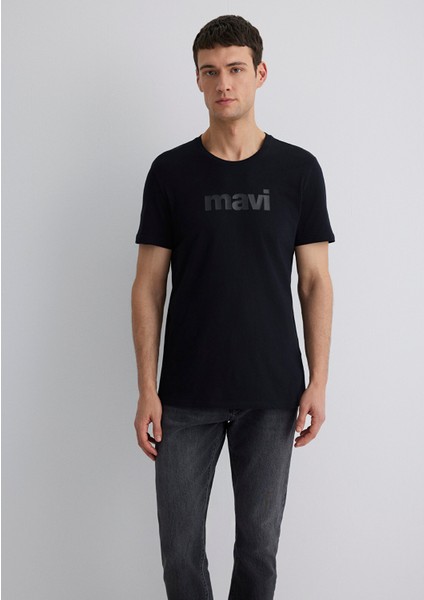 Mavi Logo Baskılı Siyah Tişört 065199-900