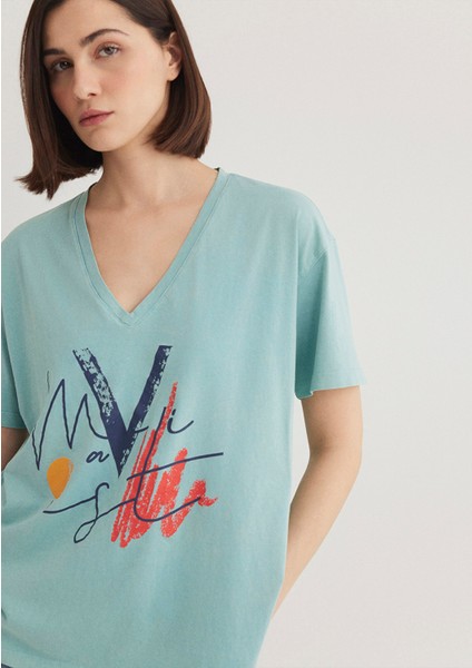 Mavi Baskılı İstanbul Tişört 1601176-34078