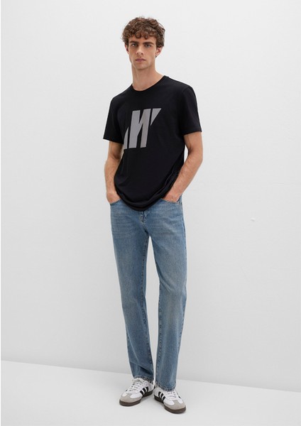 Mavi Pro Reflektör Logo Baskılı Siyah Tişört 066000-900