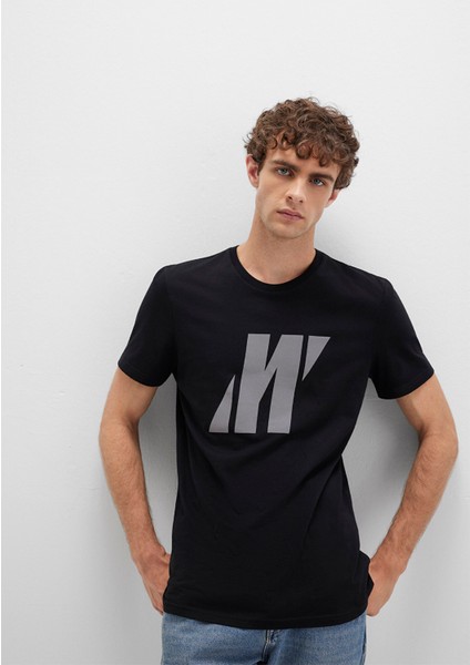 Mavi Pro Reflektör Logo Baskılı Siyah Tişört 066000-900