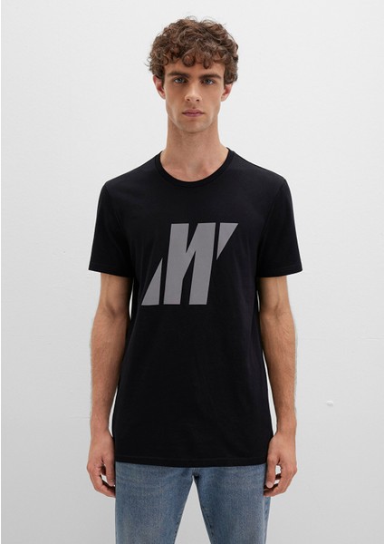 Mavi Pro Reflektör Logo Baskılı Siyah Tişört 066000-900