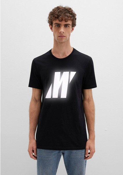 Mavi Pro Reflektör Logo Baskılı Siyah Tişört 066000-900