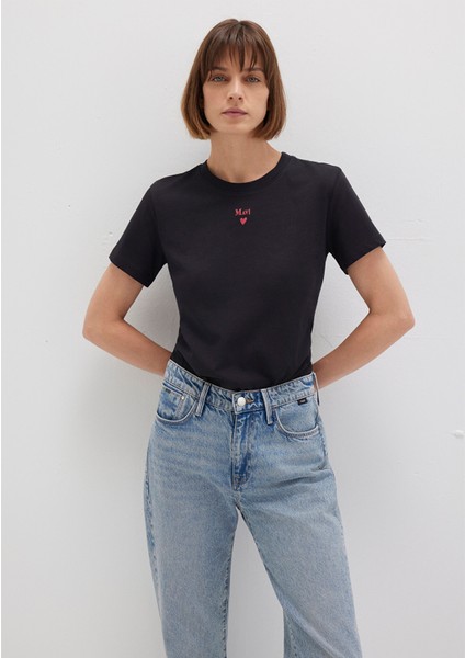 Mavi Logo Baskılı Siyah Tişört 1601185-900