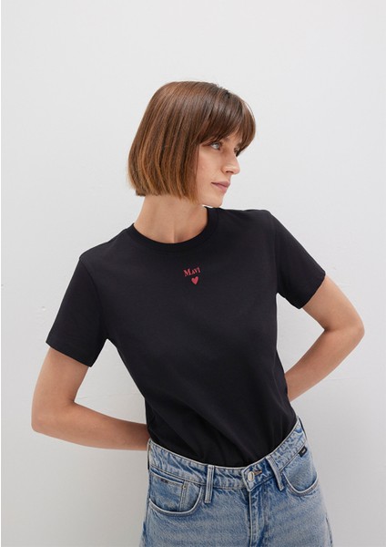 Mavi Logo Baskılı Siyah Tişört 1601185-900