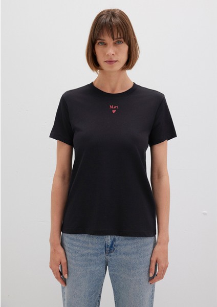 Mavi Logo Baskılı Siyah Tişört 1601185-900