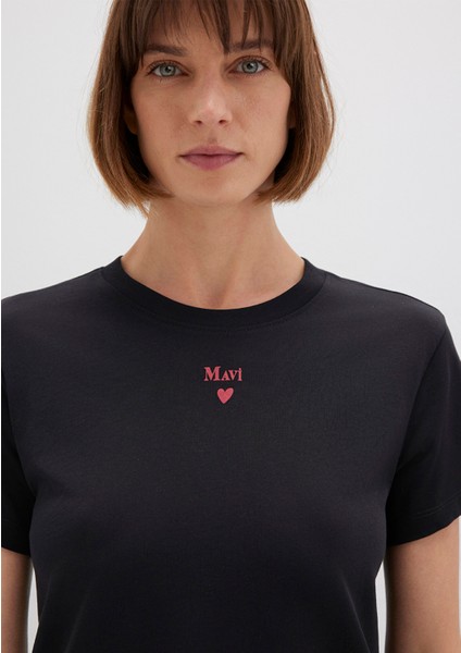 Mavi Logo Baskılı Siyah Tişört 1601185-900