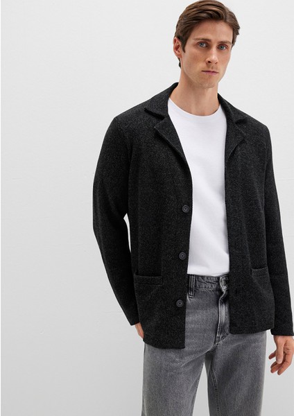 Blazer Yaka Siyah Triko Hırka 070699-900