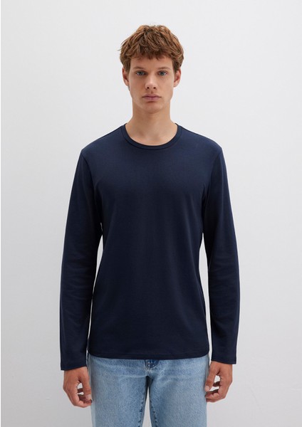 Uzun Kollu Lacivert Basic Tişört 062477-27308