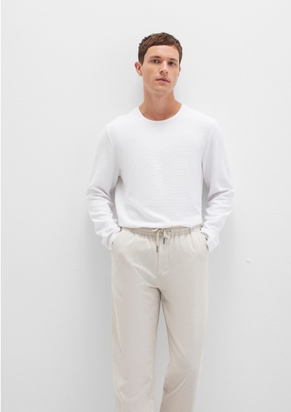 Uzun Kollu Dokulu Beyaz Tişört 064622-20454