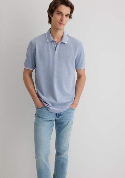 Şerit Detaylı Mavi Polo Tişört 065900-30715