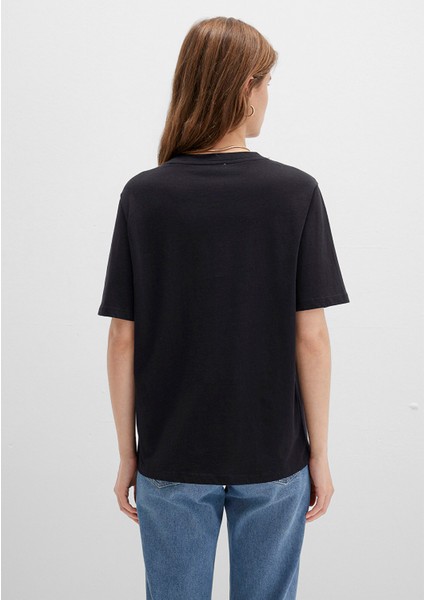 Bisiklet Yaka Siyah Basic Tişört 1600955-900