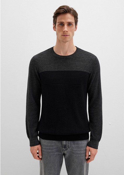 Blok Renkli Bisiklet Yaka Kazak 070377-900