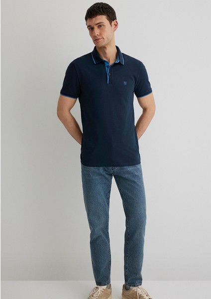 Yaka Detaylı Lacivert Polo Tişört 062373-28417