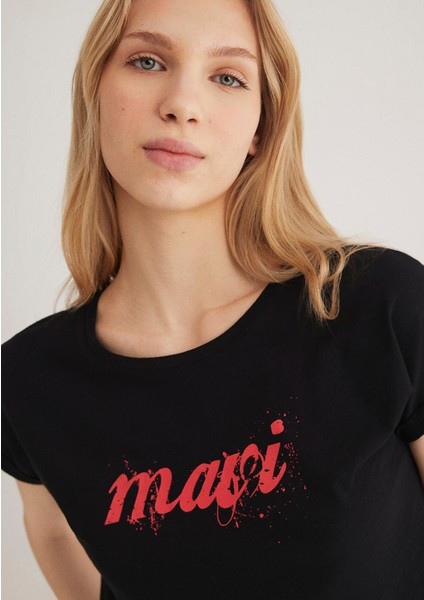 Mavi Logo Baskılı Siyah Tişört 166422-900