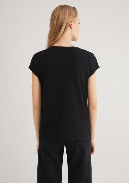 Mavi Logo Baskılı Siyah Tişört 166422-900