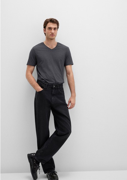 Stretch V Yaka Antrasit Basic Tişört 061748-24398