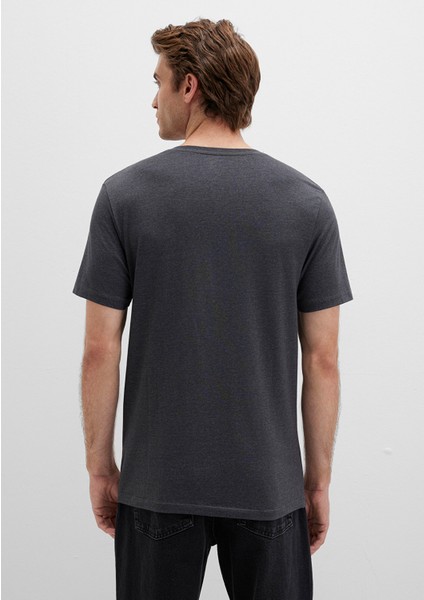Stretch V Yaka Antrasit Basic Tişört 061748-24398