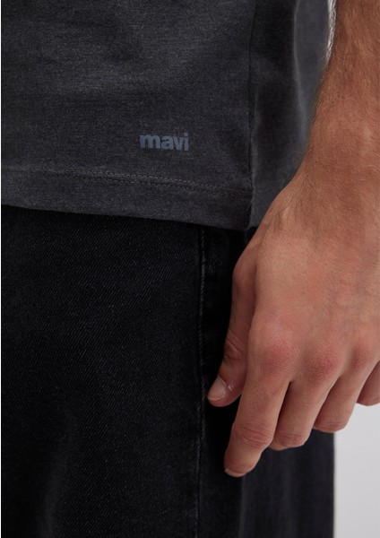 Stretch V Yaka Antrasit Basic Tişört 061748-24398