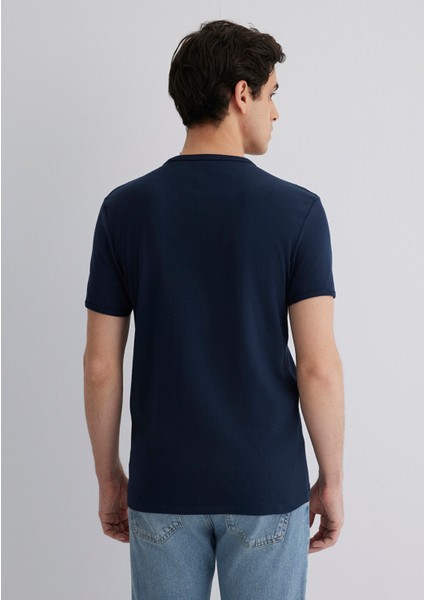 Ribana Detaylı V Yaka Lacivert Tişört 063748-17588