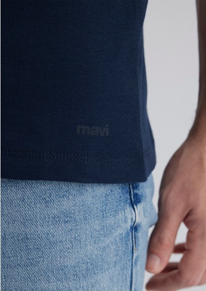 Ribana Detaylı V Yaka Lacivert Tişört 063748-17588