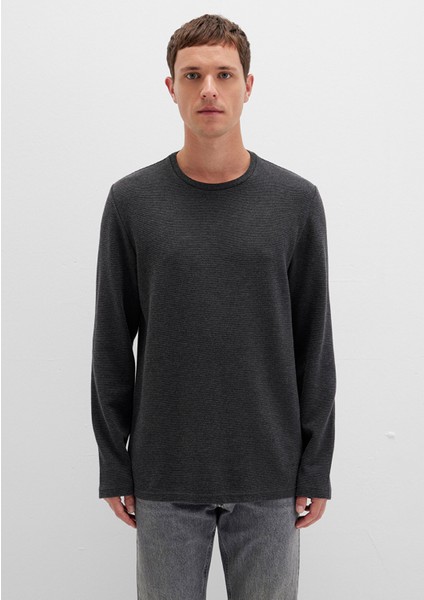 Uzun Kollu Dokulu Antrasit Tişört 064622-26834