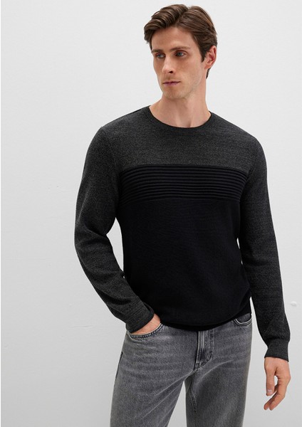 Blok Renkli Bisiklet Yaka Kazak 070377-900