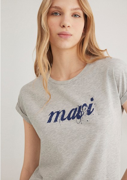 Mavi Logo Baskılı Gri Tişört 166422-25702