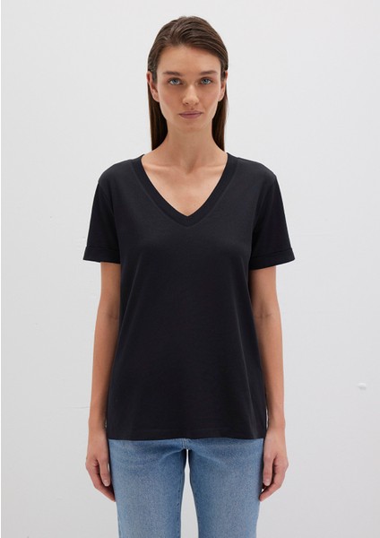 V Yaka Siyah Basic Tişört 166248-900