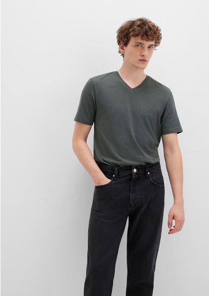 Stretch V Yaka Yeşil Basic Tişört 061748-25752