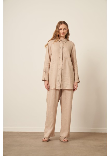 Kadın Ham Keten Takım Beige 31115