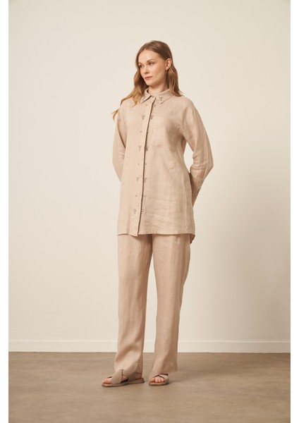 Kadın Ham Keten Takım Beige 31115 modelleri