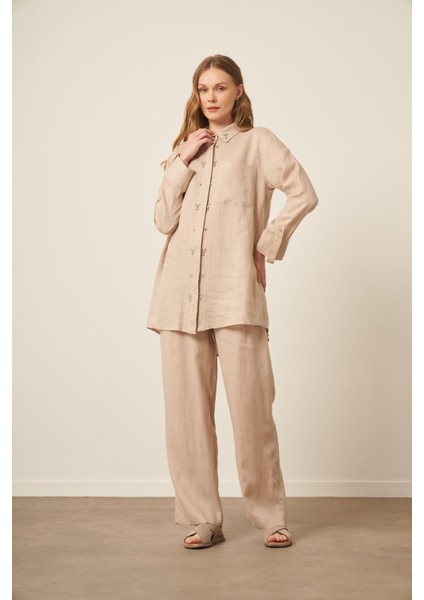Kadın Ham Keten Takım Beige 31115 fırsatları