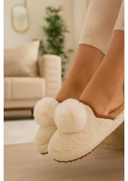 Kadın Ponponlu Ev Terliği Ses Yapmaz Kalın Taban Kışlık Terlik fiyatları